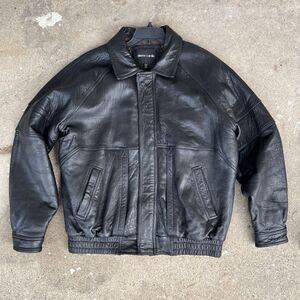 VTG 80s 90s Pierre Cardin Oversized Black Leather Bomber Jacket XL–XXL